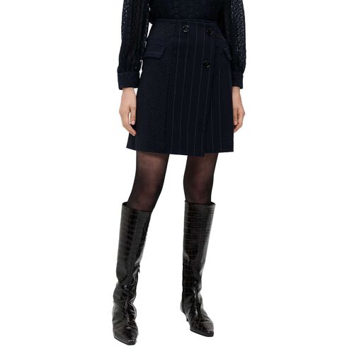 Veronika Maine Pinstripe Spliced Short Wrap Skirt